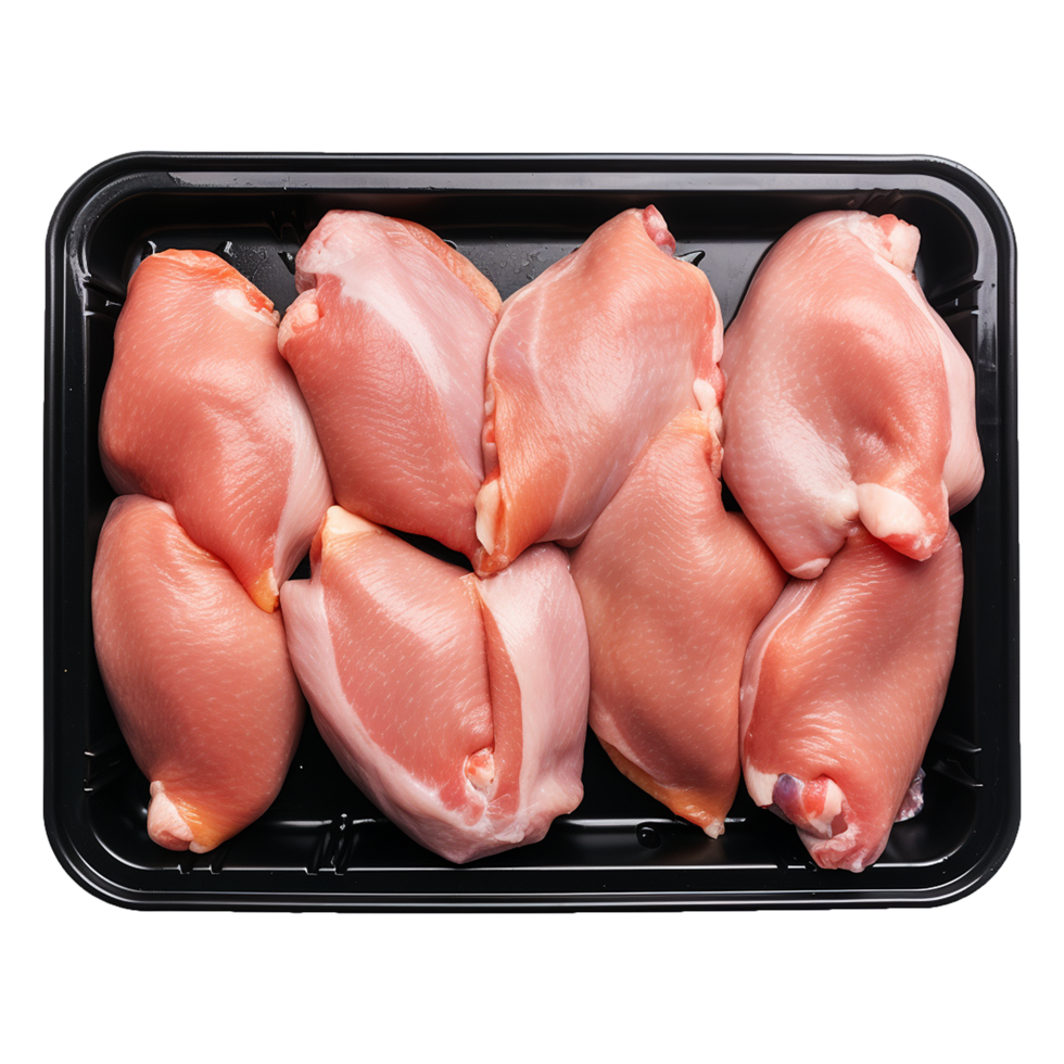 AI generated Raw chicken legs in a black tray isolated on transparent background png