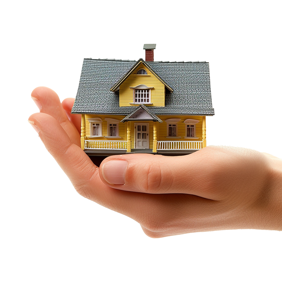 AI generated Hand holding miniature house isolated on transparent background png