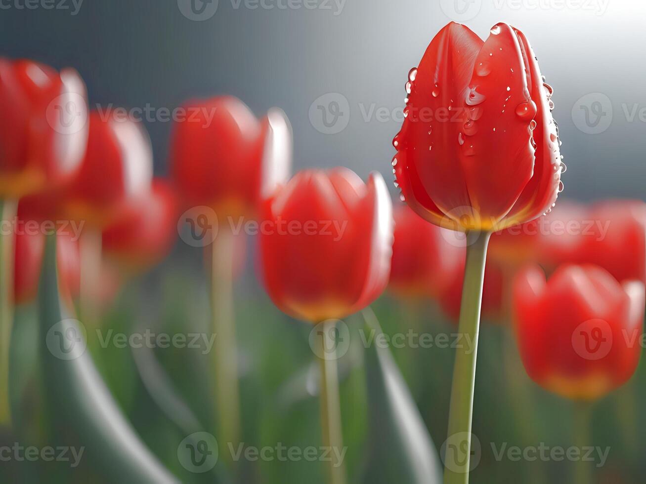 AI generated red tulips with water droplets on them are shown photo