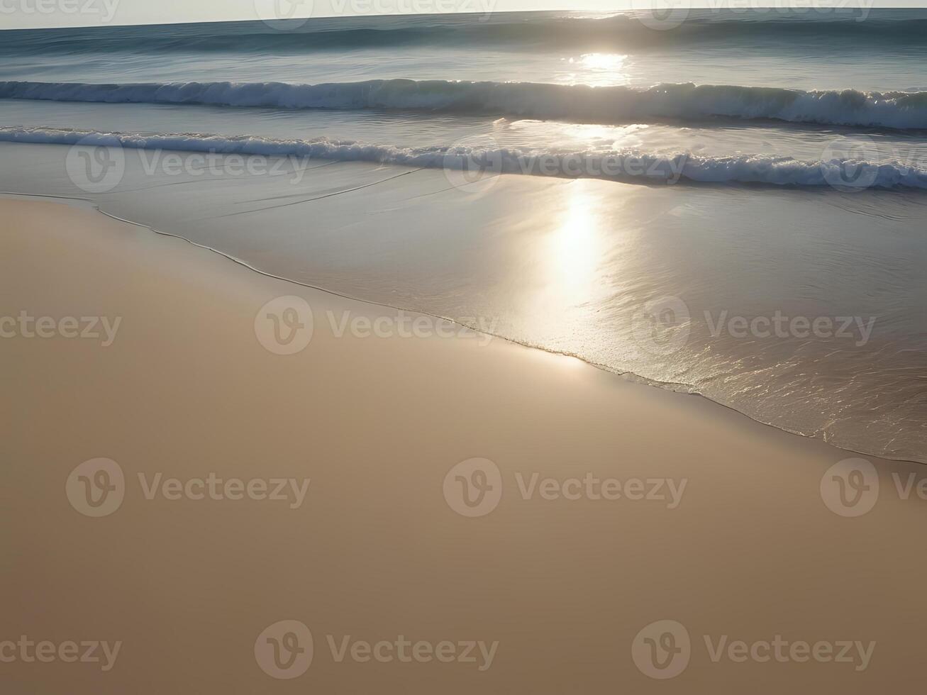 AI generated a beach with waves and sand at sunset photo