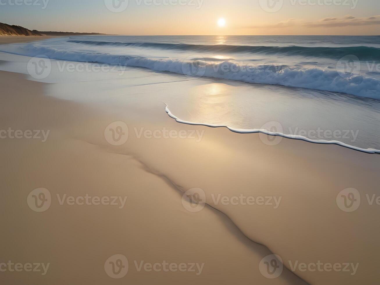 AI generated a beach with waves and sand at sunset photo