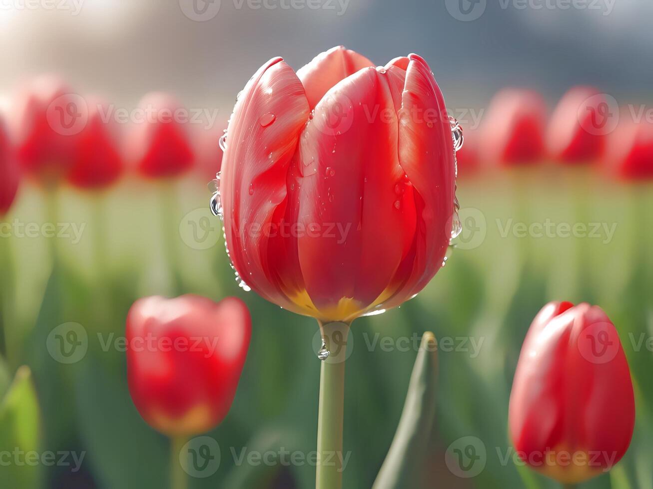 AI generated a red tulip is in the middle of a field photo