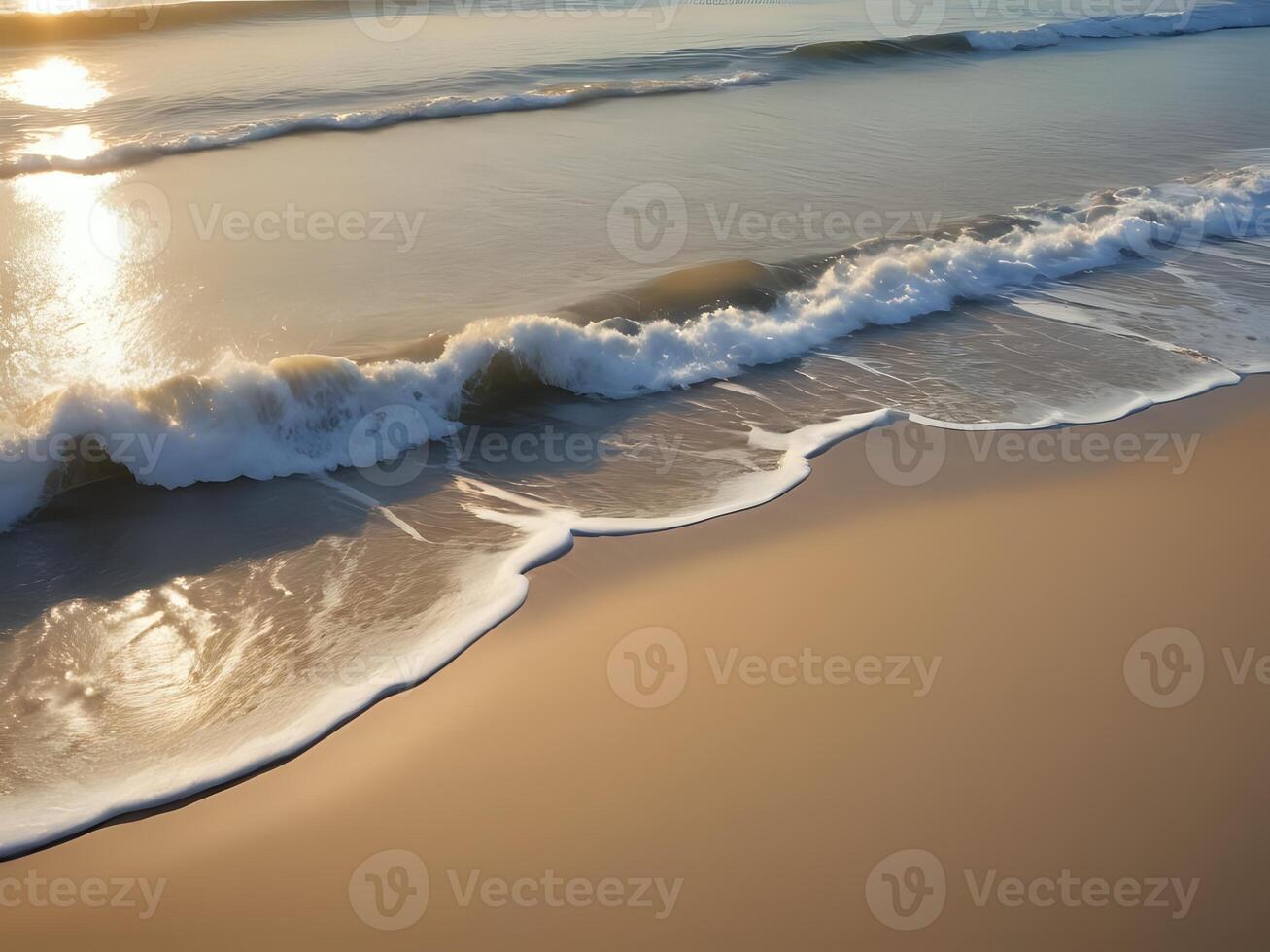 AI generated a beach with waves and the sun setting over it photo