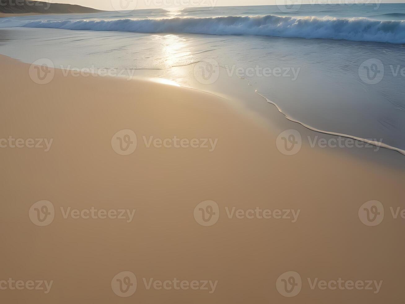 ai generado un playa con olas y arena a puesta de sol foto