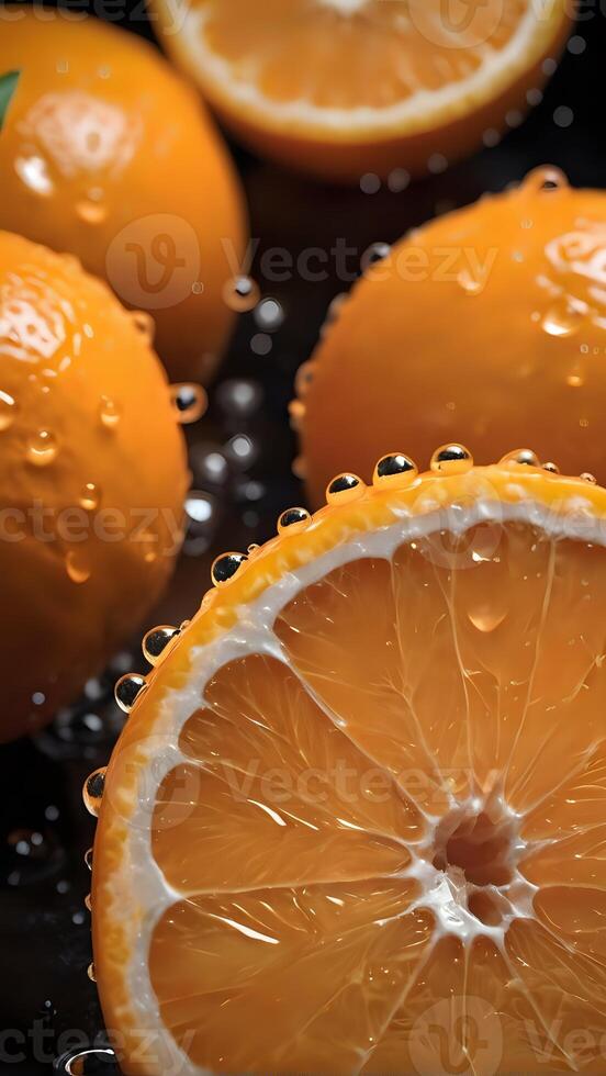 AI generated orange slices with water droplets on them photo