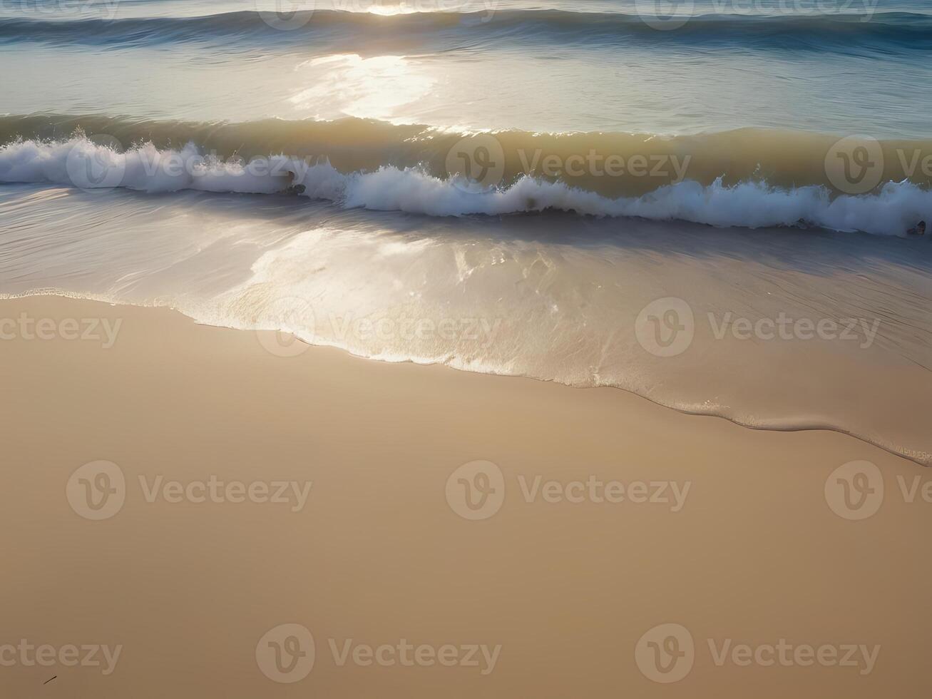 AI generated a beach with waves and a sun setting over it photo
