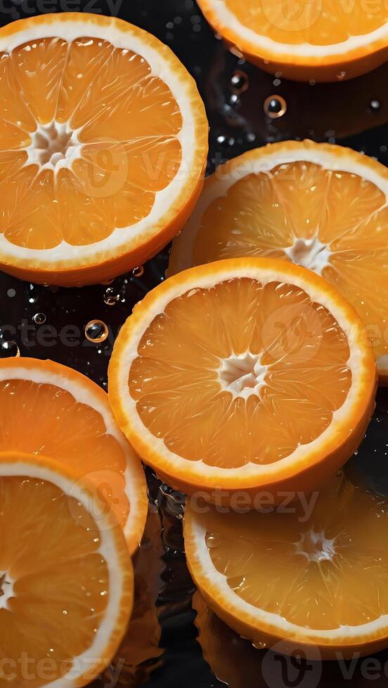 AI generated orange slices in water with bubbles photo