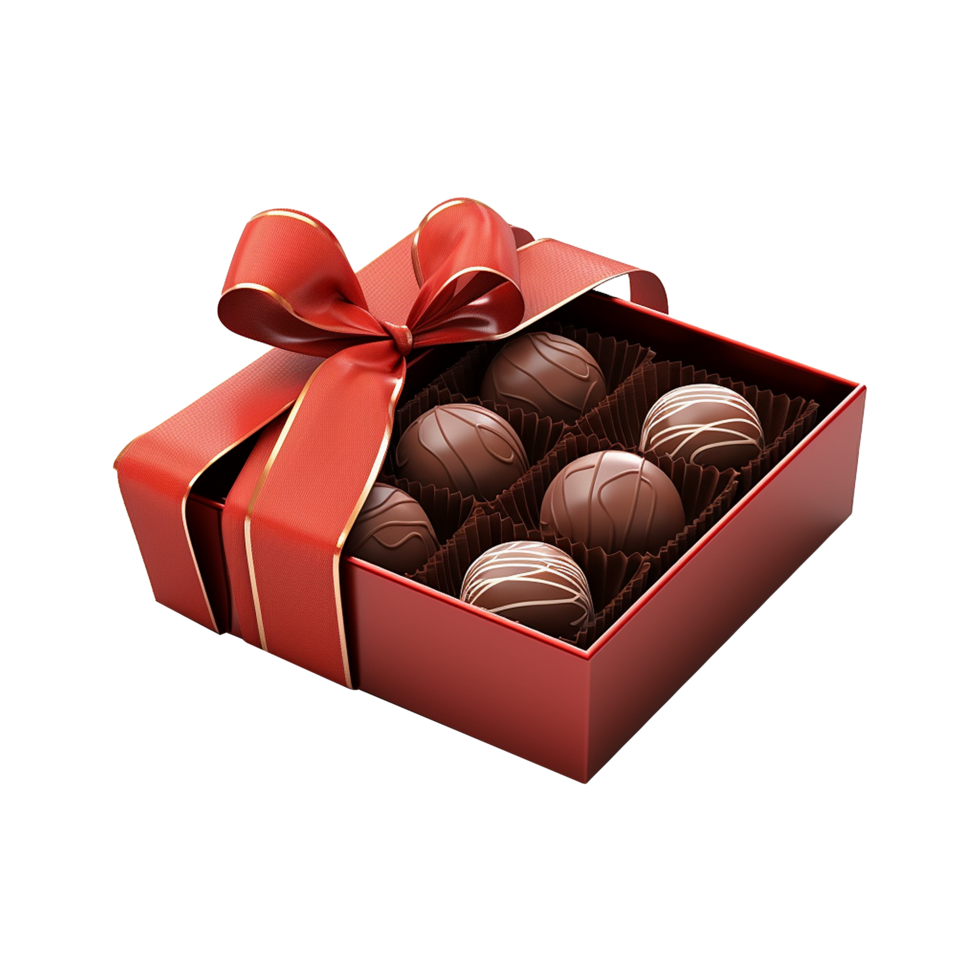 AI generated Box of red chocolate candies isolated on transparent background png