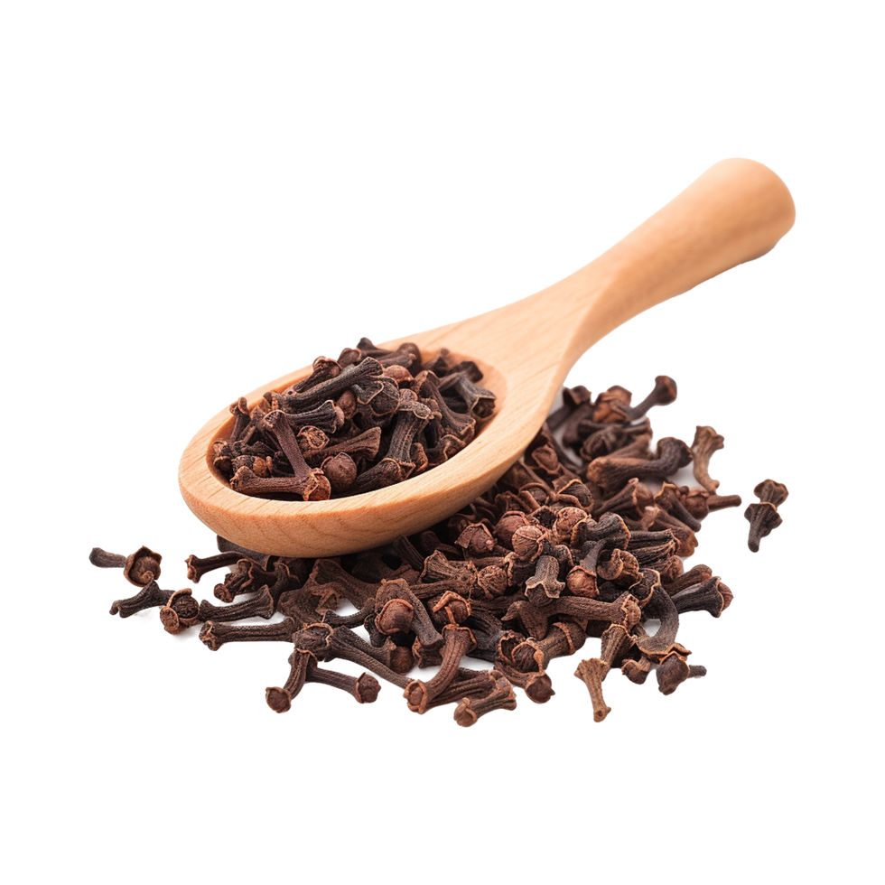 AI generated Dried cloves in the wooden spoon isolated on transparent background png