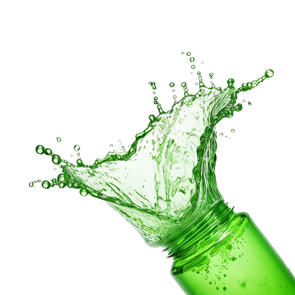 AI generated Splash of water on a green bottle isolated on transparent background png