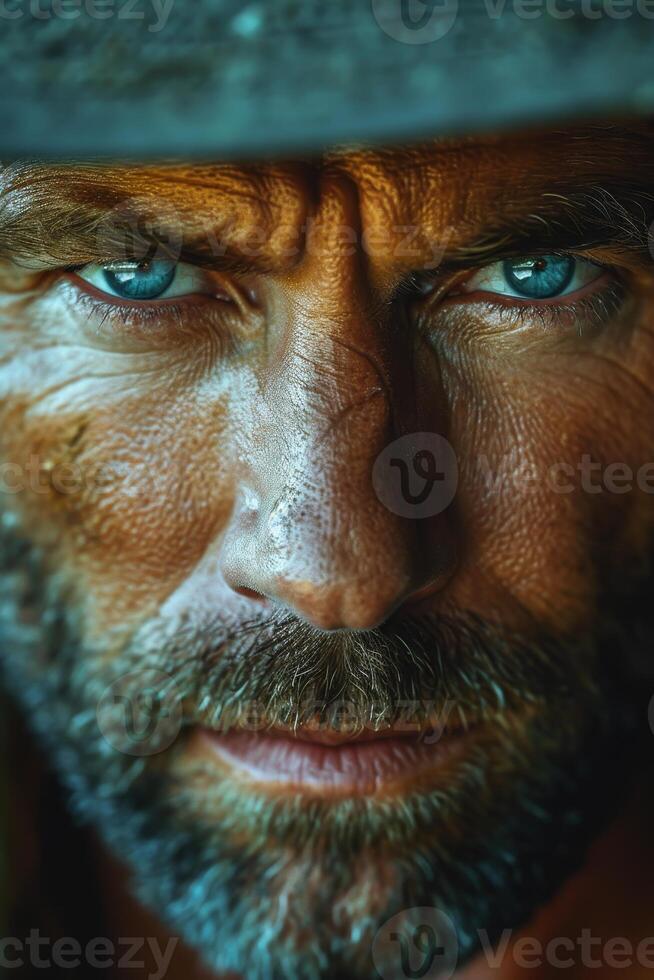 AI generated Portrait of a brutal man with a beard on a dark background photo