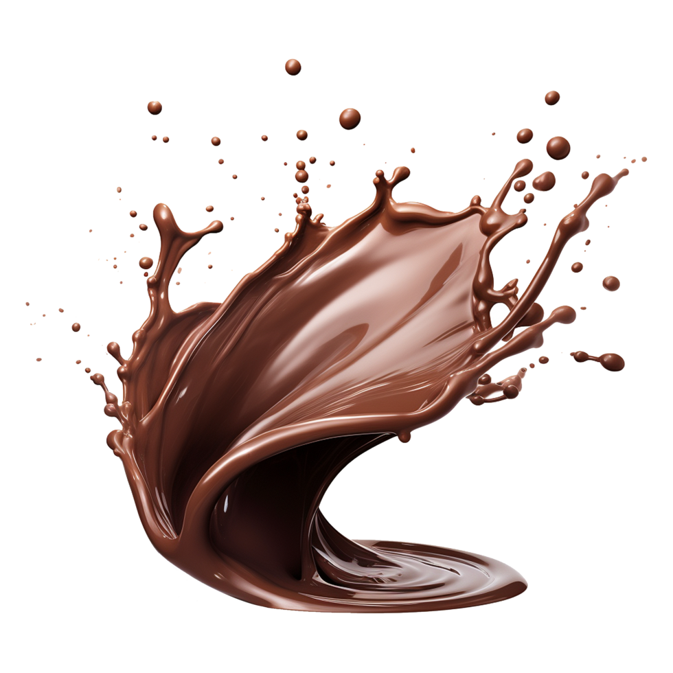 AI generated Splash of brown liquid chocolate with drops isolated on transparent background png