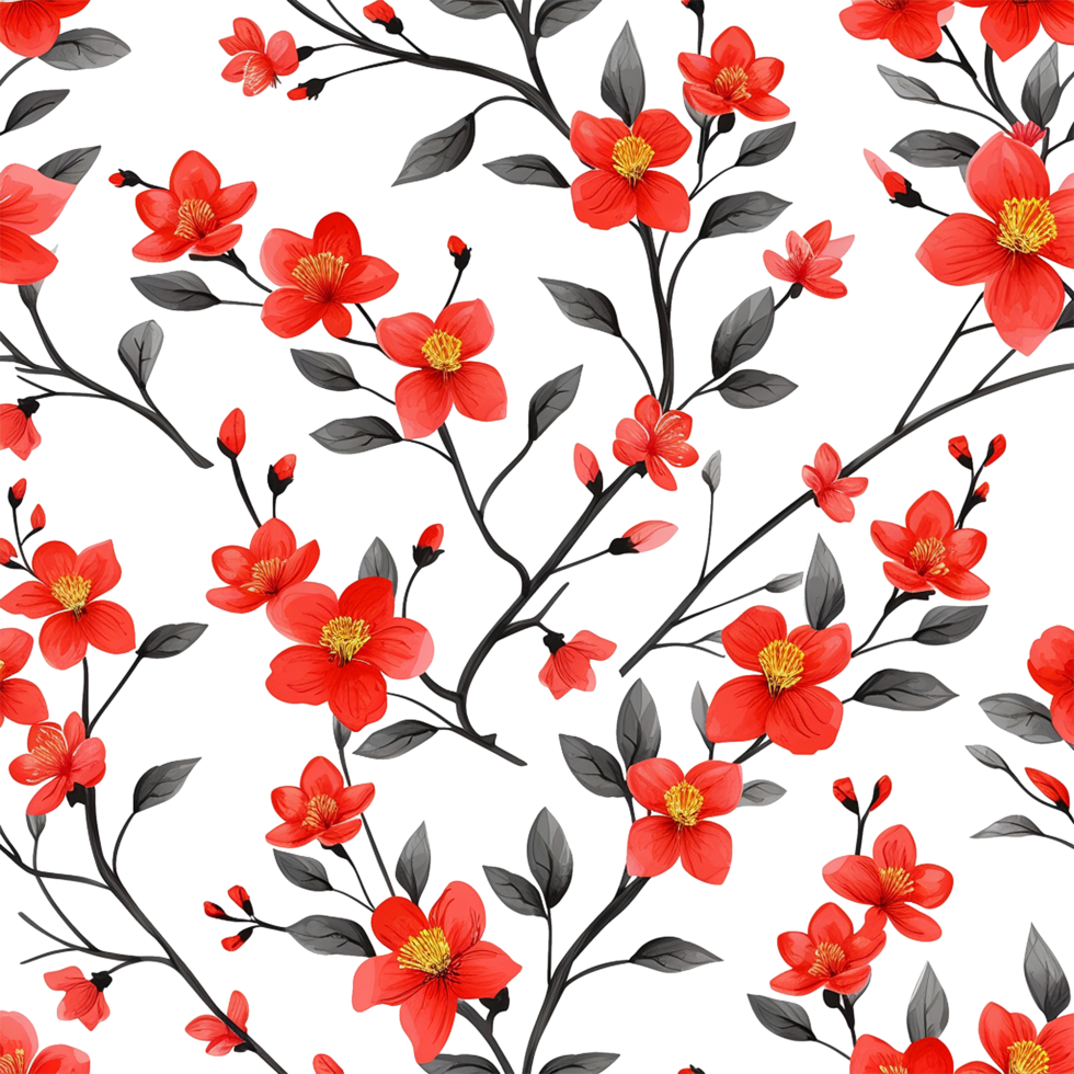 AI generated Lovely Red floral seamless pattern isolated on transparent background png