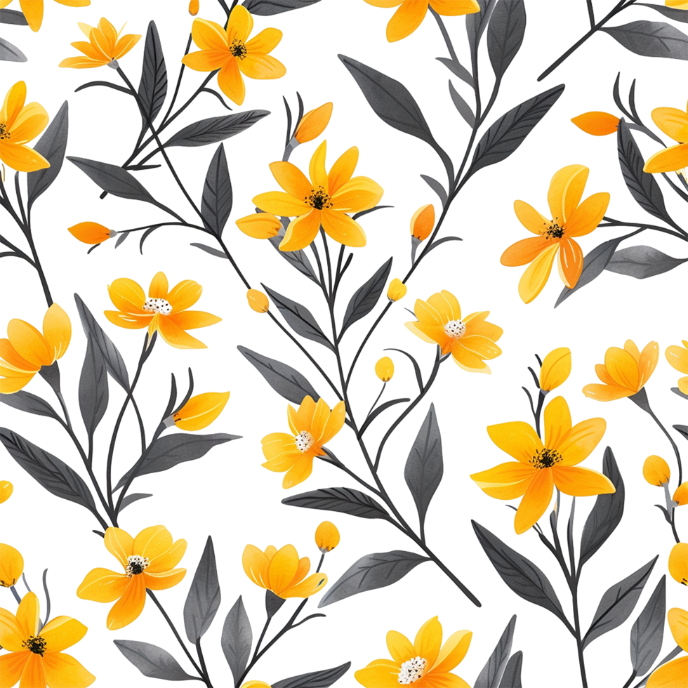 AI generated Lovely yellow floral seamless pattern isolated on transparent background png