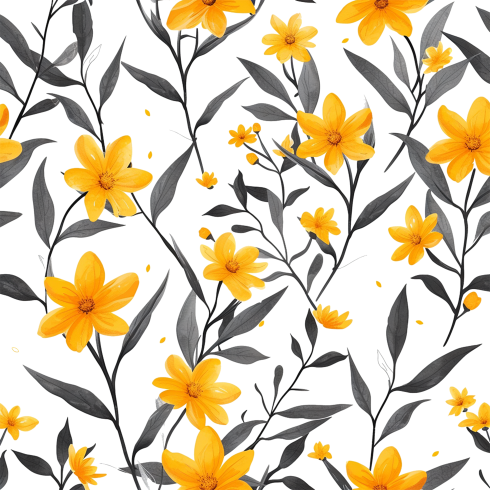 AI generated Lovely yellow floral seamless pattern isolated on transparent background png