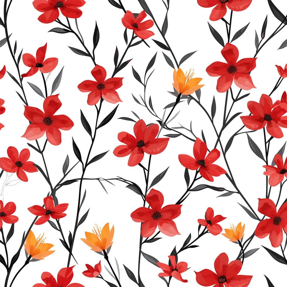 AI generated Lovely Red floral seamless pattern isolated on transparent background png