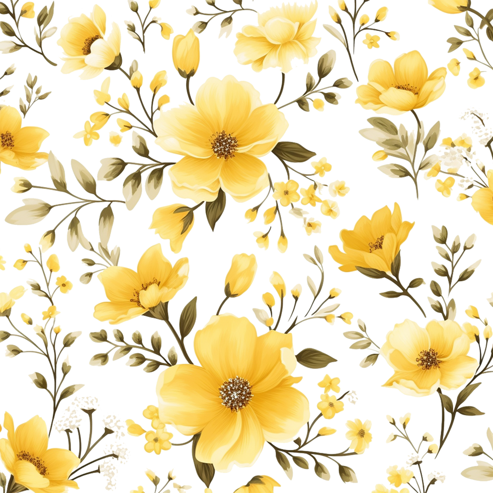 AI generated Lovely yellow floral seamless pattern isolated on transparent background png