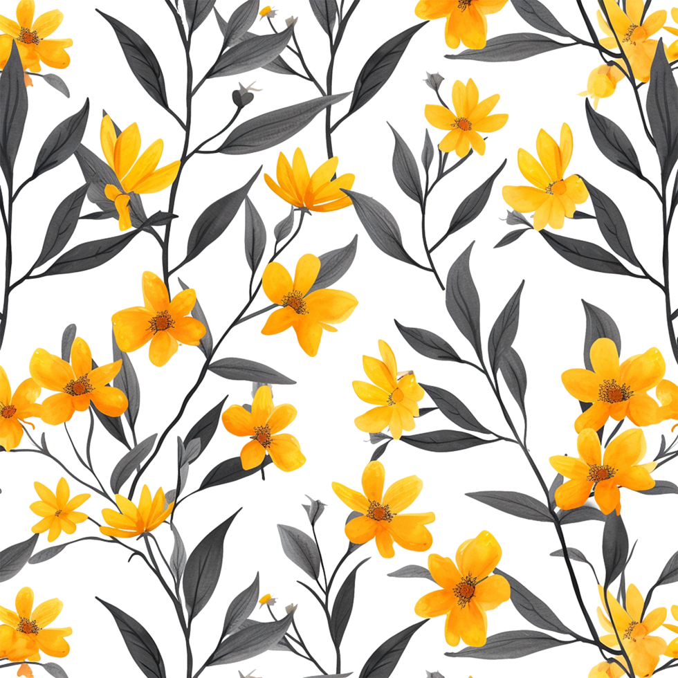 AI generated Lovely yellow floral seamless pattern isolated on transparent background png