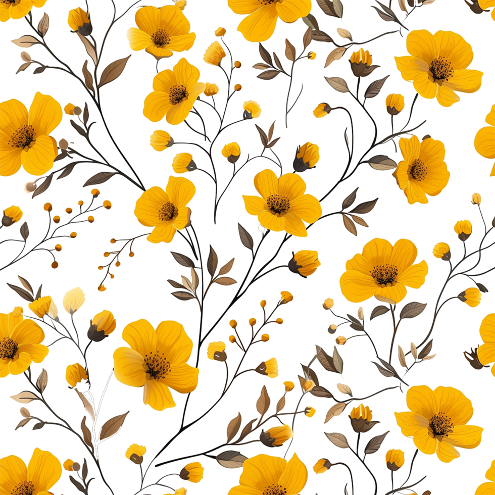 AI generated Lovely yellow floral seamless pattern isolated on transparent background png