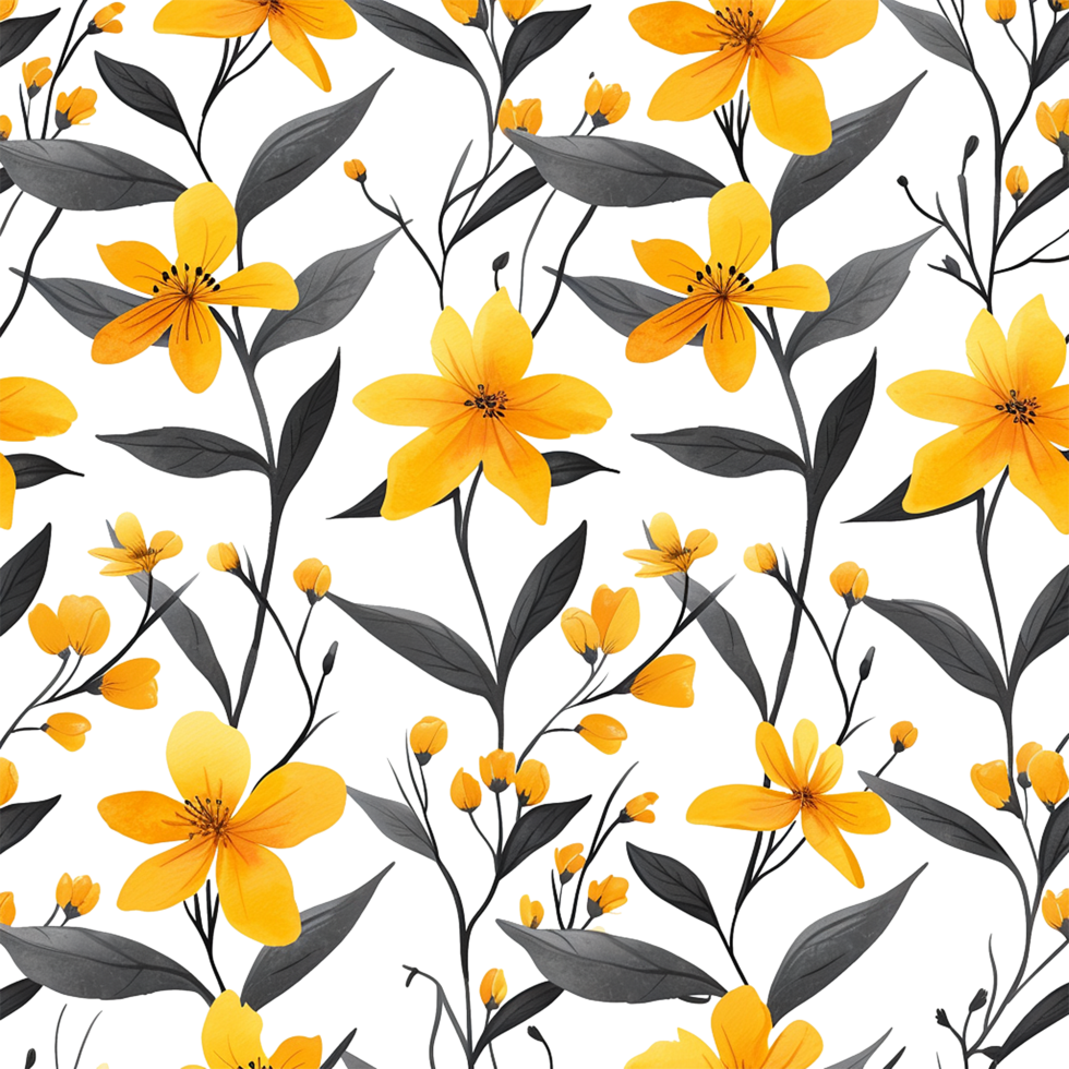 AI generated Lovely yellow floral seamless pattern isolated on transparent background png