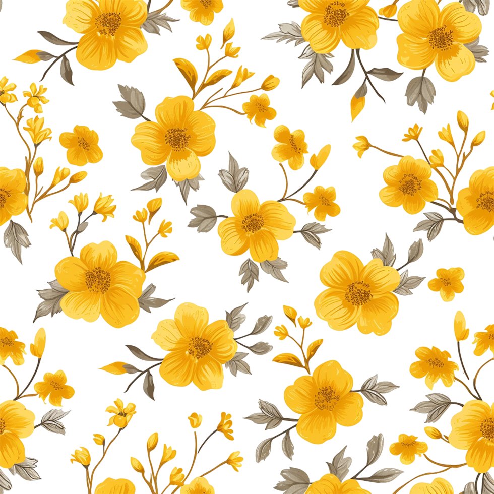 AI generated Lovely yellow floral seamless pattern isolated on transparent background png