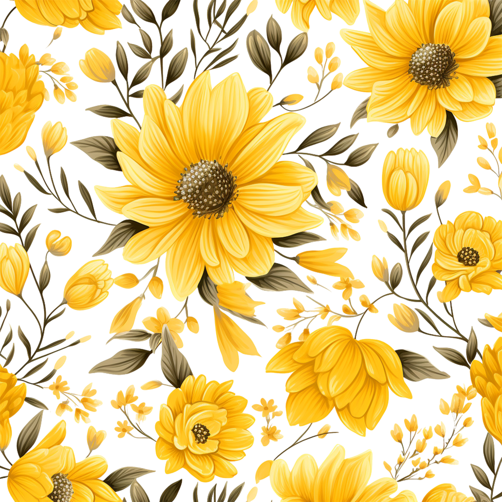 ai generato bello giallo floreale senza soluzione di continuità modello isolato su trasparente sfondo png