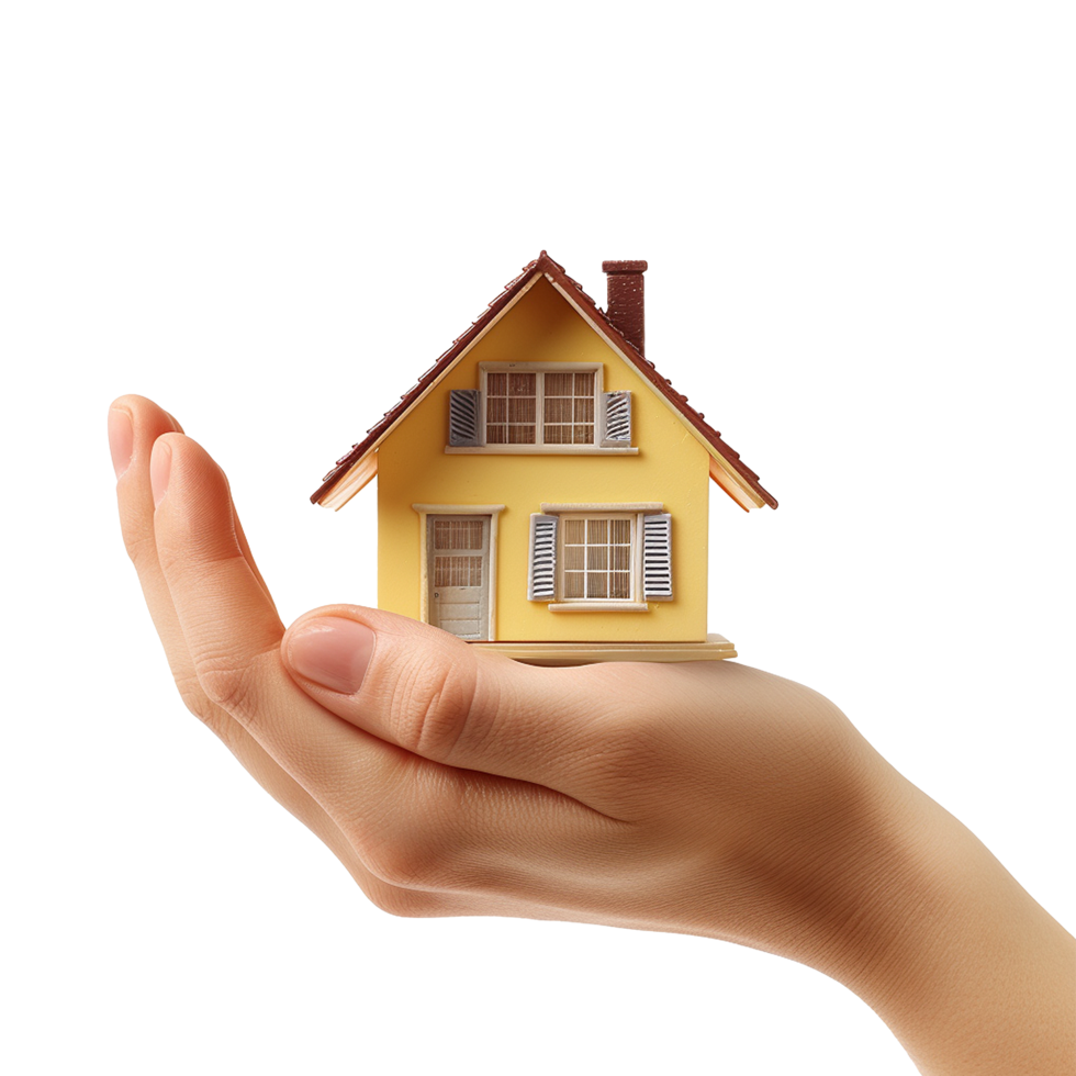 AI generated Hand holding miniature house isolated on transparent background png
