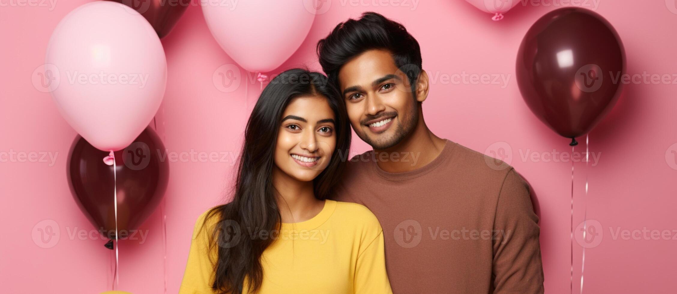 AI generated South asian boy and girl with balloons photo