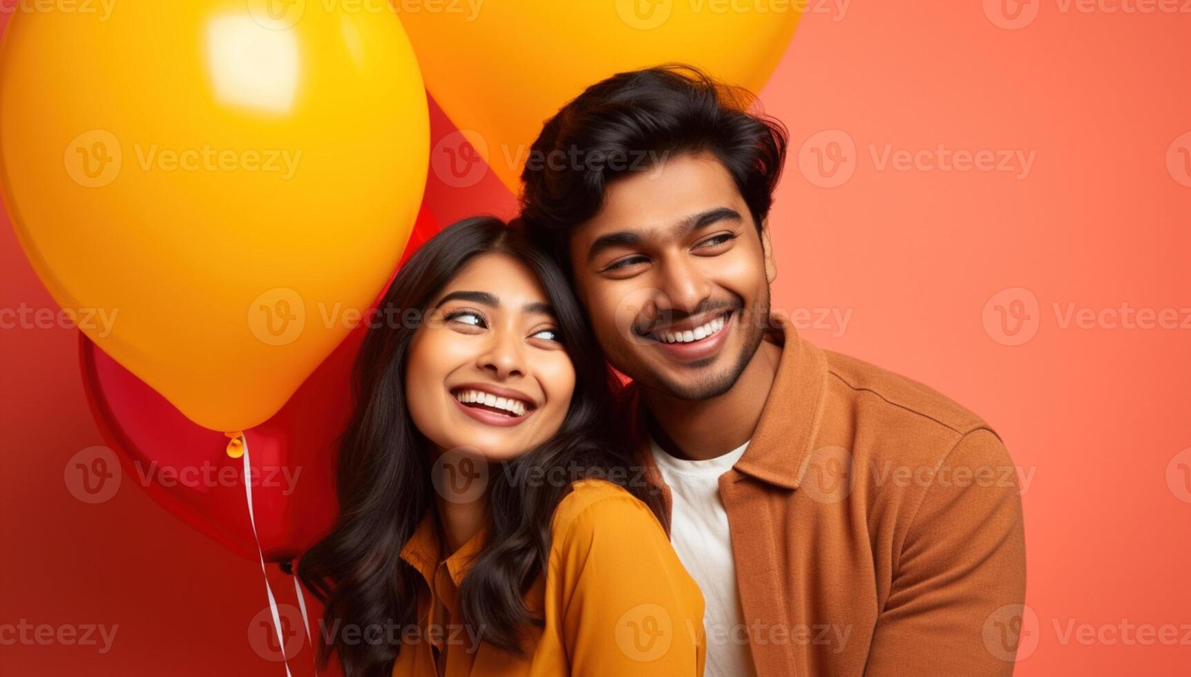 AI generated South asian boy and girl with balloons photo
