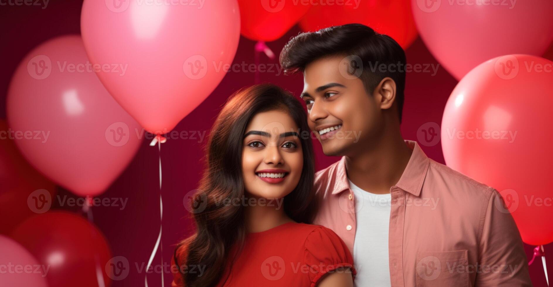 AI generated South asian boy and girl with balloons photo