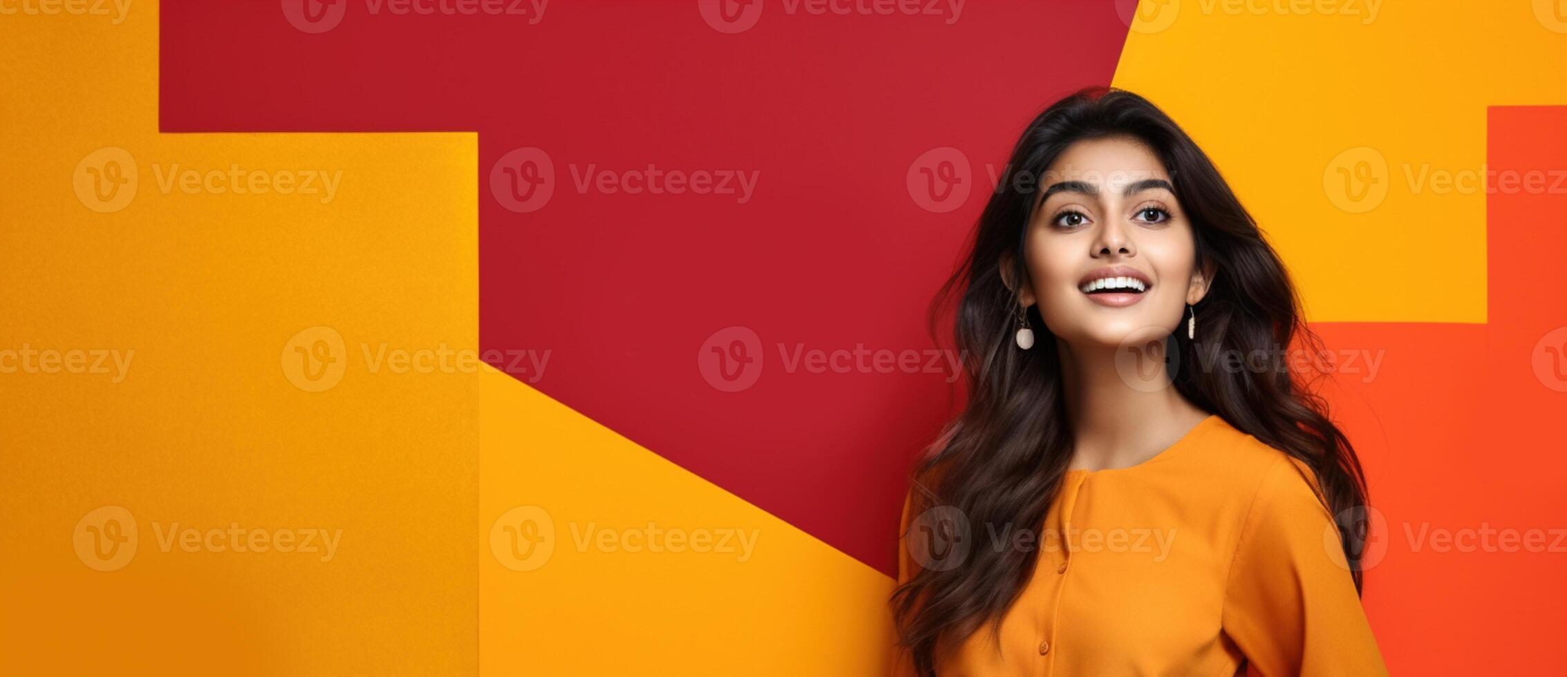 AI generated South Asian Girl on Colored Background photo