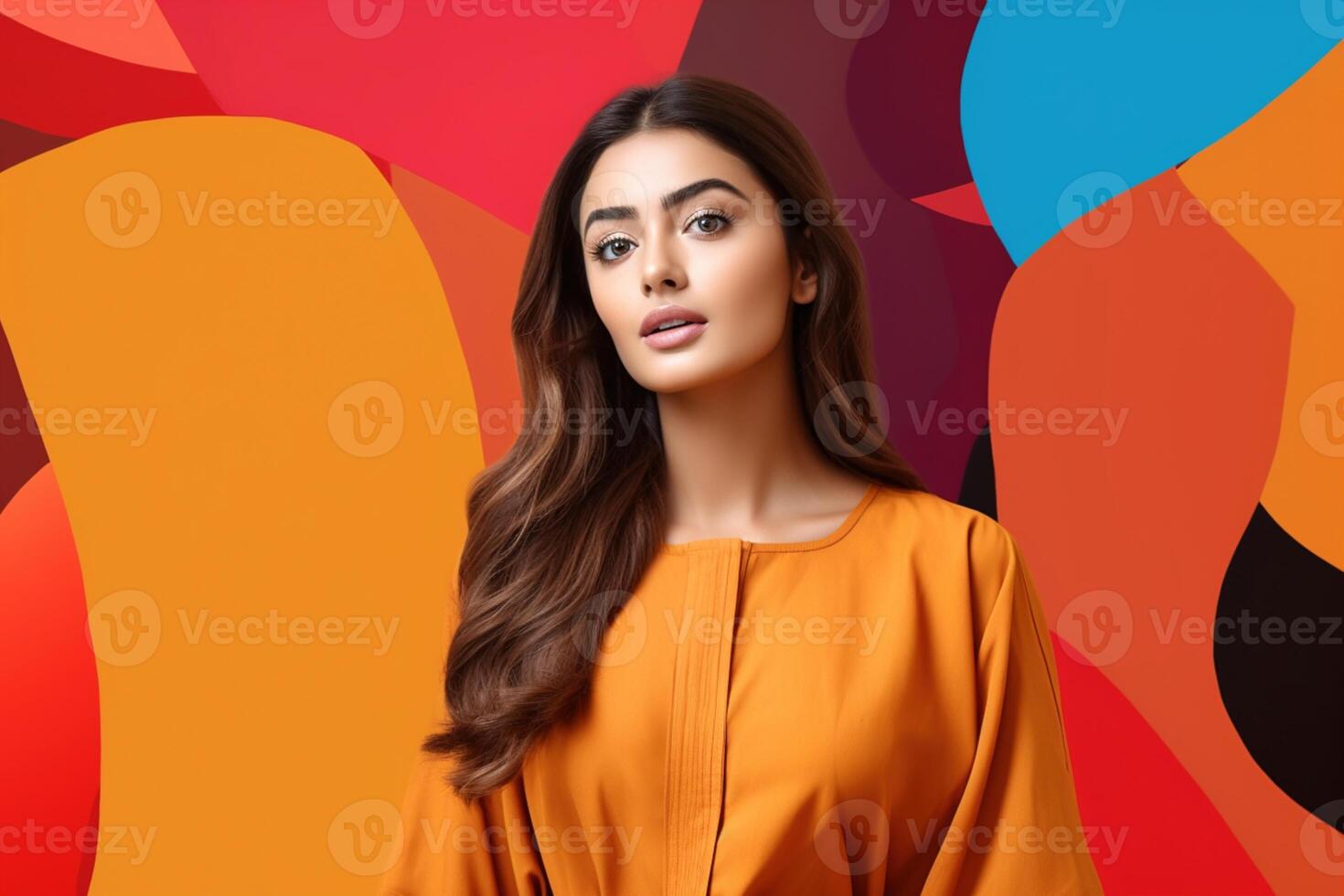 AI generated South Asian Girl on Colored Background photo
