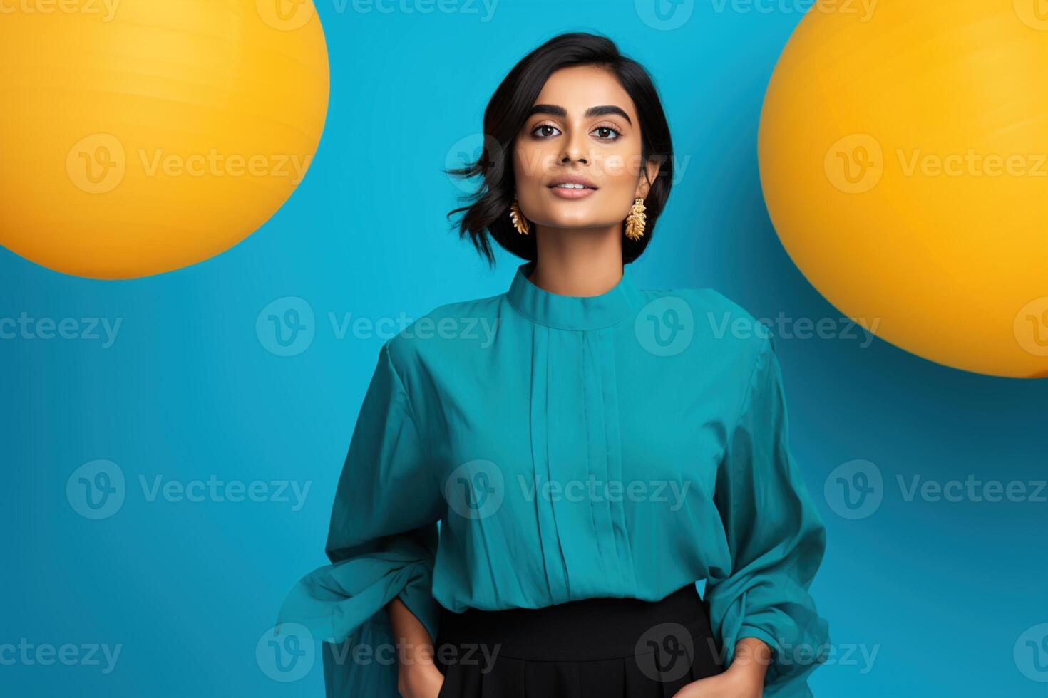 AI generated South Asian Girl on Colored Background photo