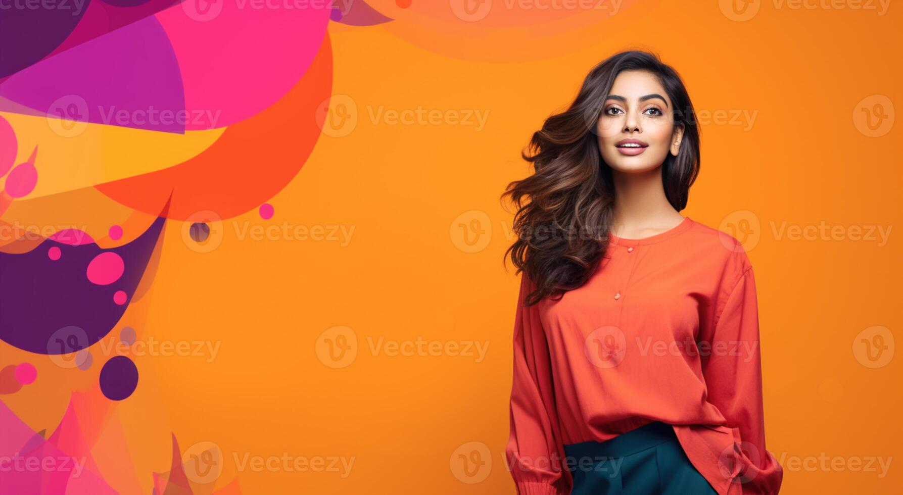 AI generated South Asian Girl on Colored Background photo