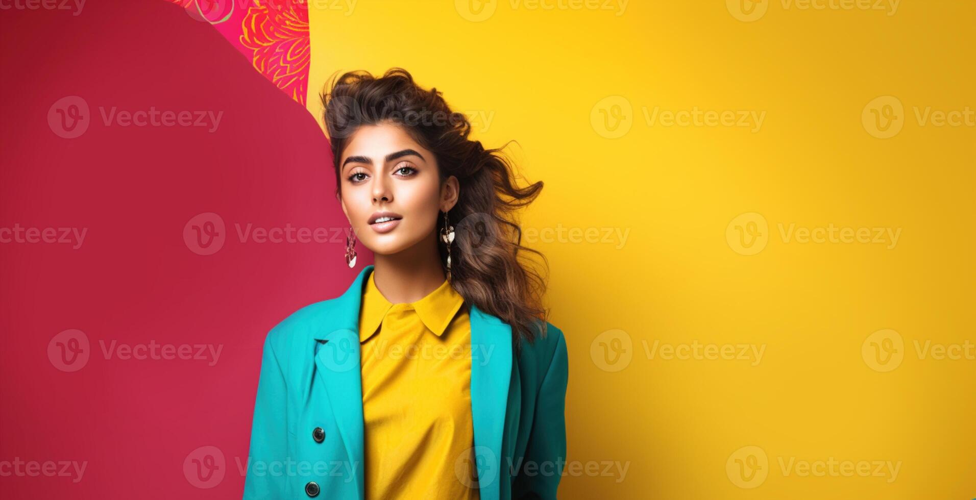 AI generated South Asian Girl on Colored Background photo