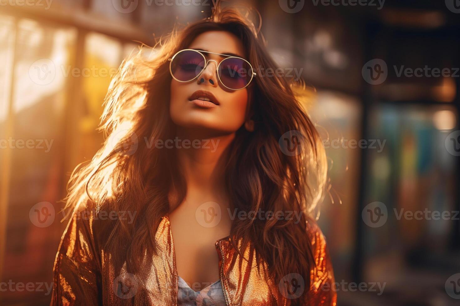 AI generated South Asian female model wearing sunglasses photo