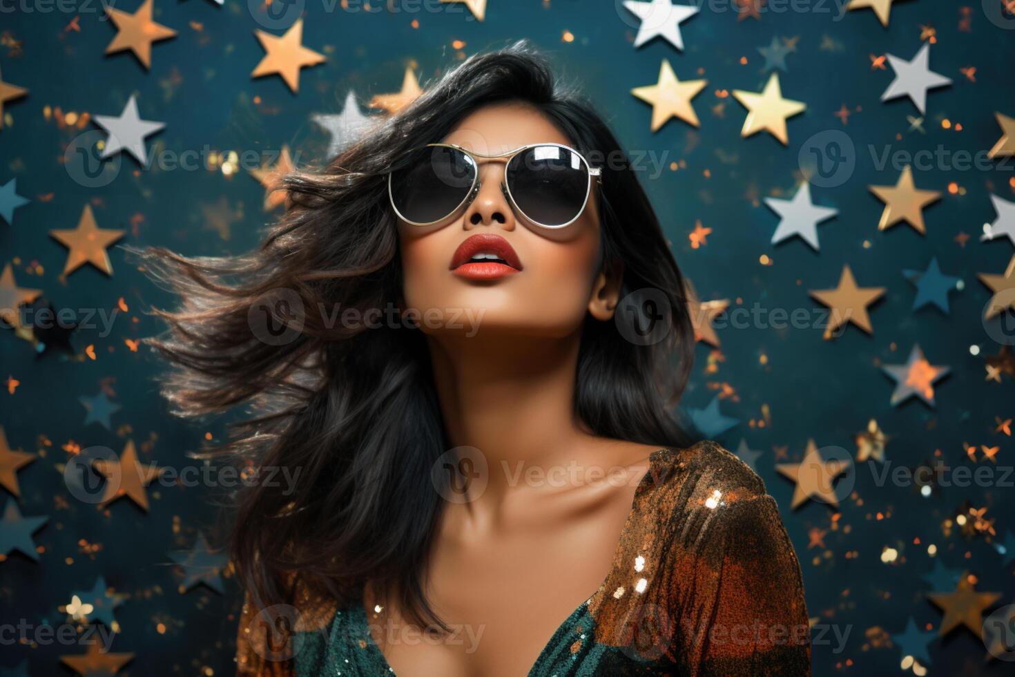 AI generated South Asian female model wearing sunglasses photo