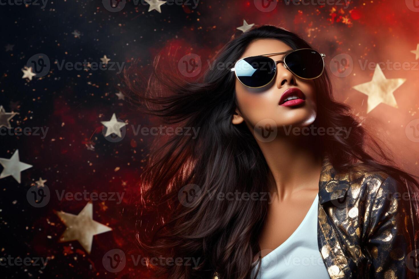 AI generated South Asian female model wearing sunglasses photo