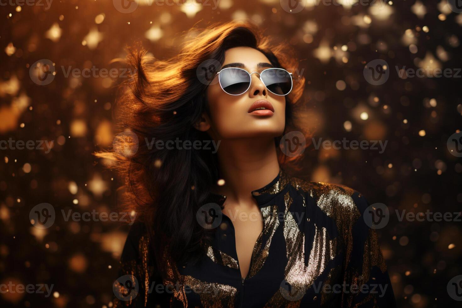 AI generated South Asian female model wearing sunglasses photo