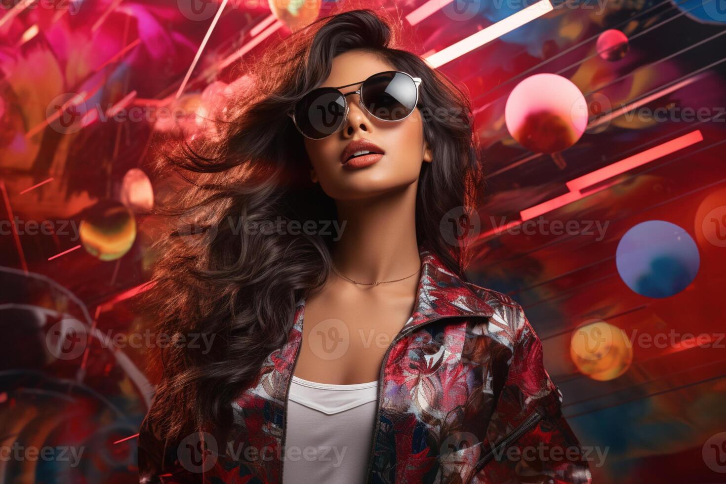 AI generated South Asian female model wearing sunglasses photo