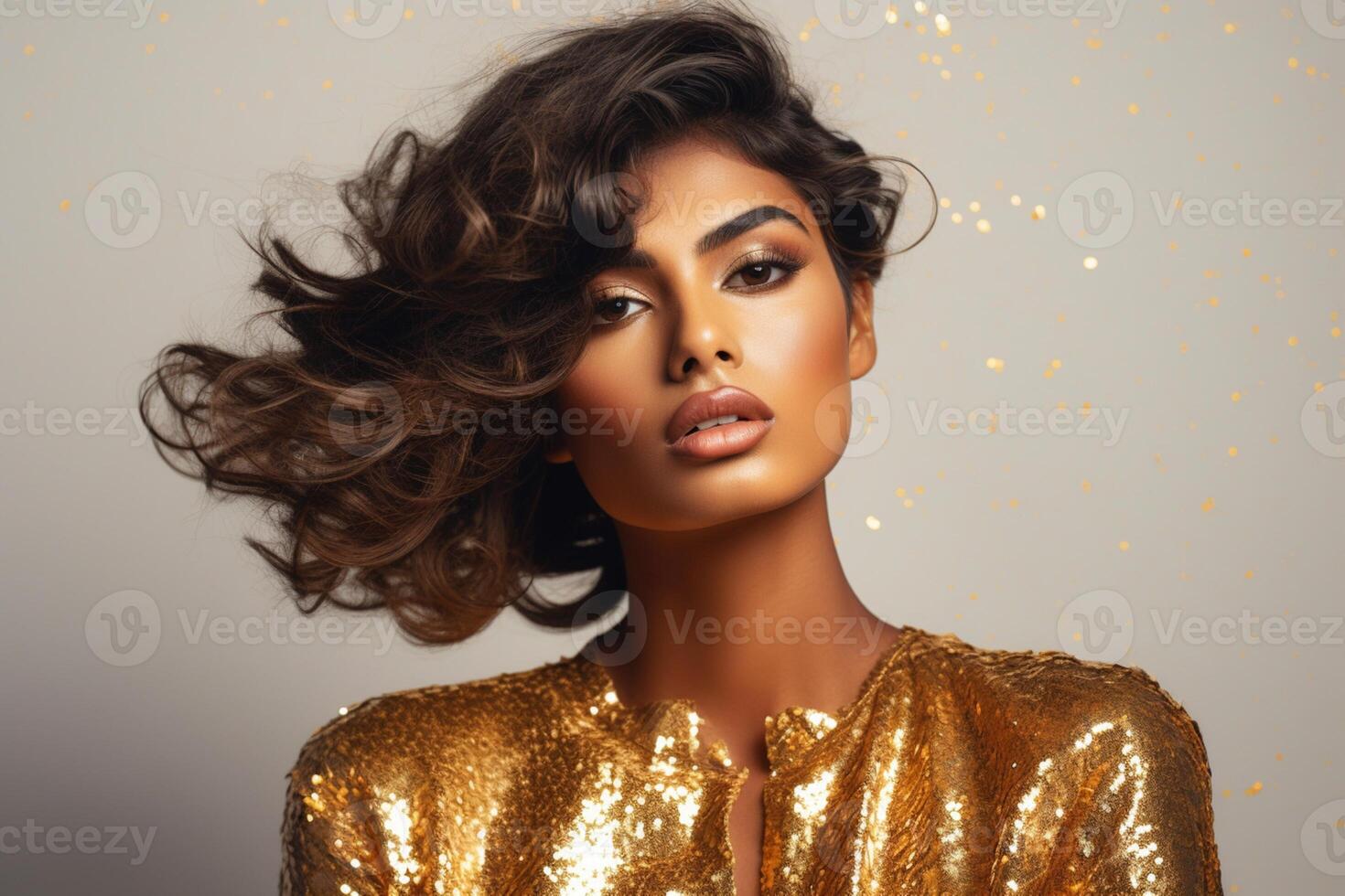 AI generated South Asian Girl in Golden Clothes photo