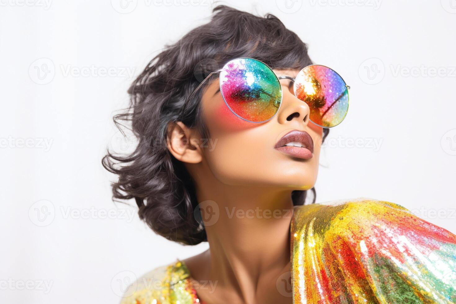 AI generated Female Model Wearing Colorful clothes and Sunglasses photo