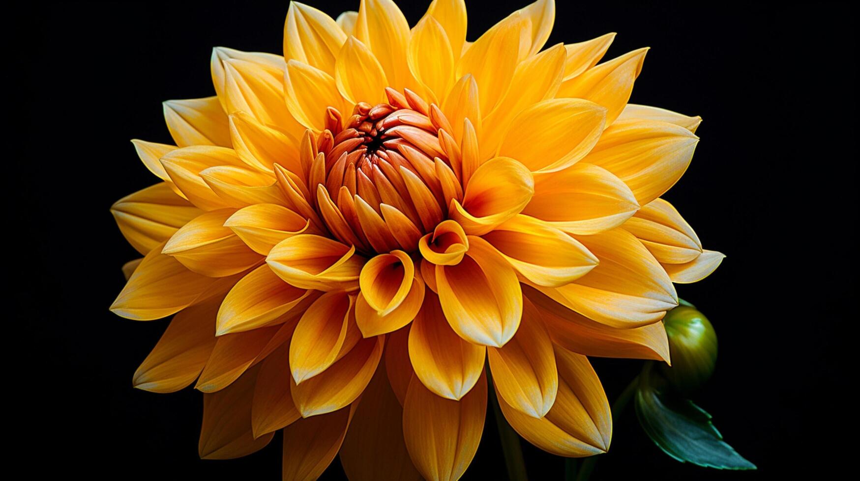 AI generated vibrant yellow dahlia blossom on black background studio photo