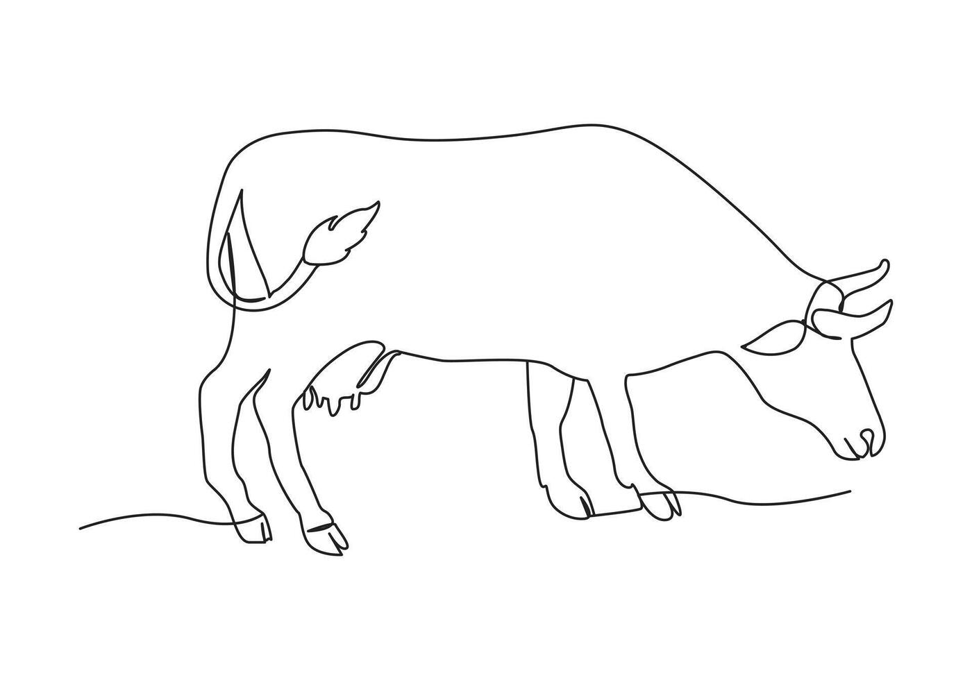 Cow in continuous line art drawing style. Beef single line. Household animals line art vector illustration.