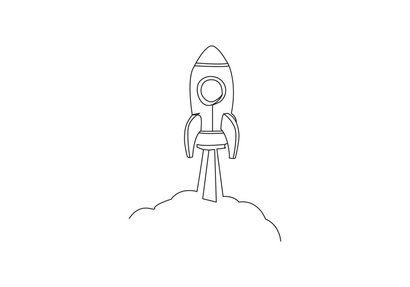 Rocket in Continuous one line drawing. Rocket space ship launch line art vector illustration