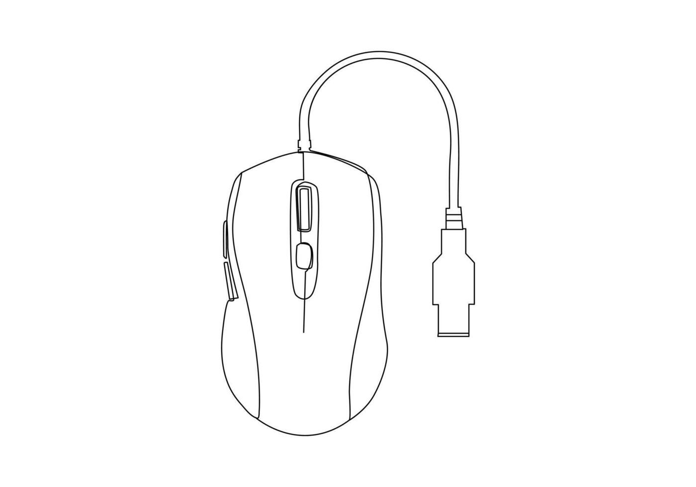 Computer mouse in continuous One line drawing vector. Mouse cursor to PC icon. Continuous outline of a Mouse computer device icon. vector