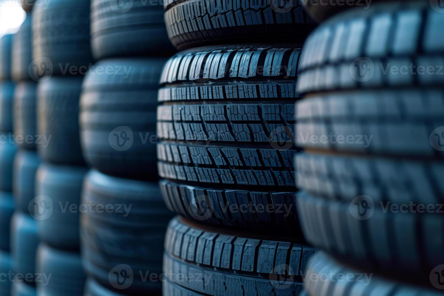 AI generated Stack of car tires set with a great profile. Generative AI photo