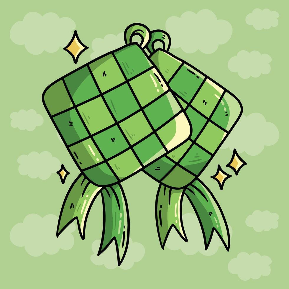 Ketupat islamic cartoon vector illustration. Hand drawn vector illustration