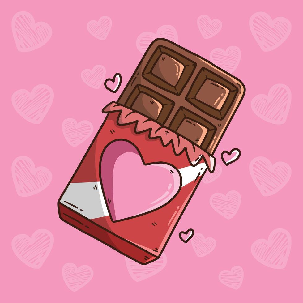 Cartoon vector illustration of valentine chocolate bar. Valentine vector illustration. Hand drawn vector illustration