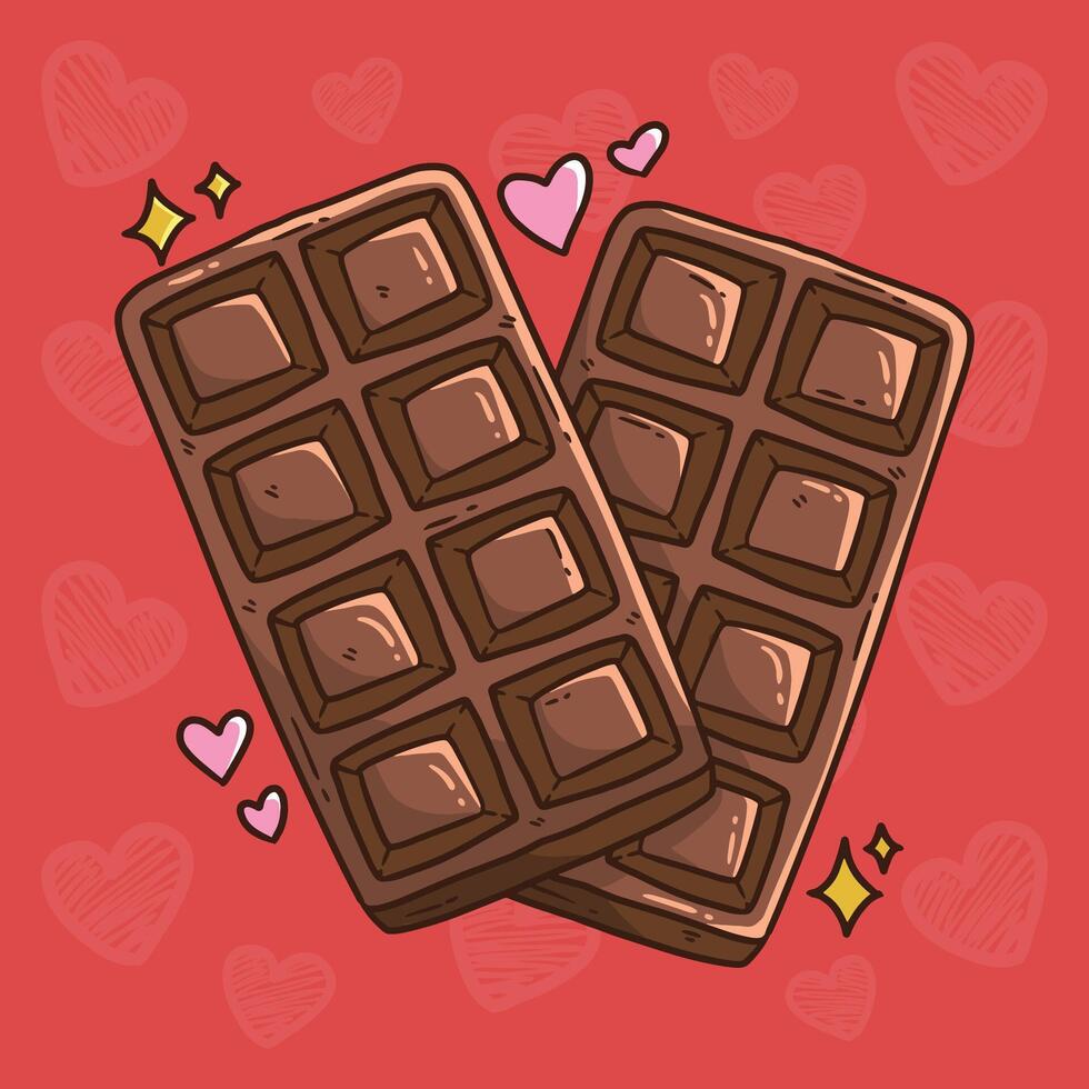 Cartoon vector illustration of double chocolate bar. Valentine vector illustration. Hand drawn vector illustration